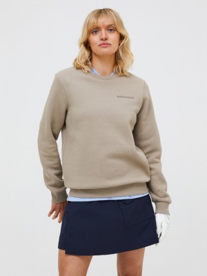 Beige Women Peak Performance Original Small Logo Crew Sweatshirt | US-RJXHK0628