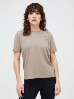 Beige Women Peak Performance Original Small Logo T-shirt | US-RCDZF8547