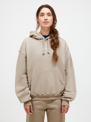 Beige Women Peak Performance Original Terry Hoodie | US-UAEFM9582