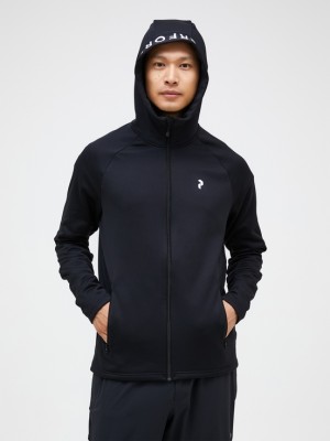 Black Men Peak Performance Rider Zip Hood Midlayers | US-CLSAU6153