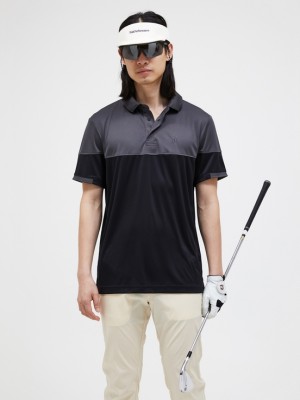 Black / Dark Grey Men Peak Performance Player Block Polo Shirts | US-KFGEM6328