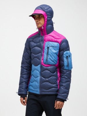 Blue / Pink Men Peak Performance Helium Utility Flo Limited Hood Down Jacket | US-AJMZG4756