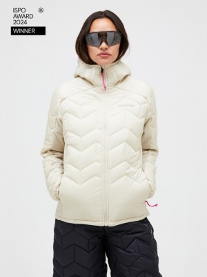 Cream Women Peak Performance Elevate Hood Winter Jacket | US-QDAOU8176