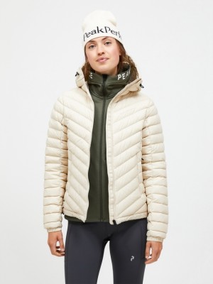 Cream Women Peak Performance Frost Hood Down Jacket | US-VGPCE9763