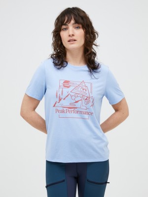 Light Blue Women Peak Performance Explore Graphic T-shirt | US-ENSPZ5329