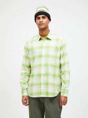 Light Green / White Men Peak Performance Flannel Shirts | US-BSKXQ4807