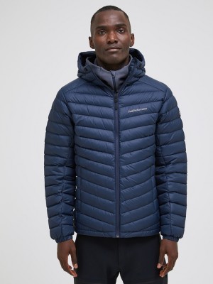 Navy Men Peak Performance Frost Hood Down Jacket | US-WNZVO6890