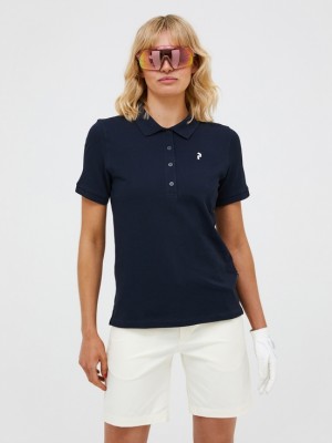 Navy Women Peak Performance Classic Cotton Polo Shirts | US-SEZHT2579