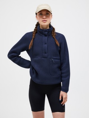 Navy Women Peak Performance Fleece Snap T-neck Sweater | US-OMHSI3980