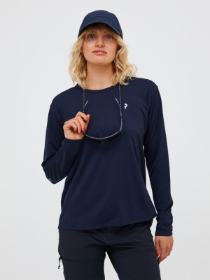 Navy Women Peak Performance Trail Longsleeve T-shirt | US-LDWZU4619