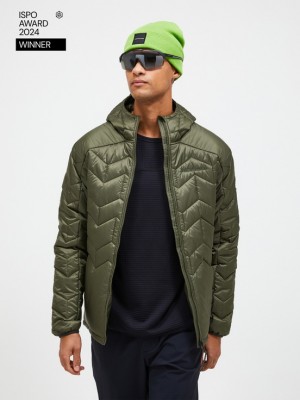 Olive Men Peak Performance Elevate Hood Down Jacket | US-BIGQM9173