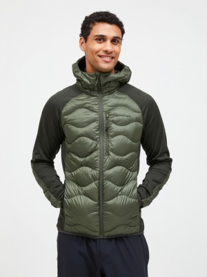 Olive Men Peak Performance Helium Hybrid Hood Down Jacket | US-WTQRE0246