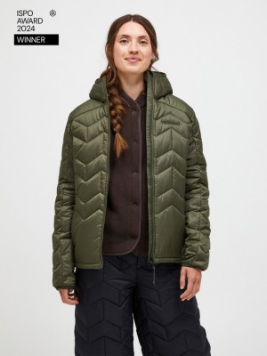 Olive Women Peak Performance Elevate Hood Winter Jacket | US-KYVFZ8217