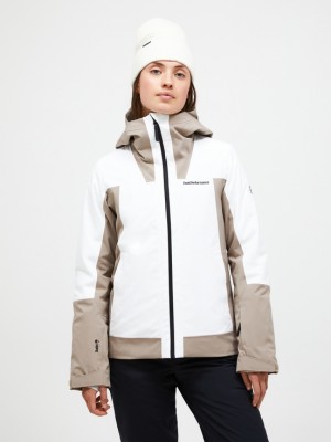 White / Beige Women Peak Performance Rider Tech Insulated Ski Jacket | US-ASHVN0746