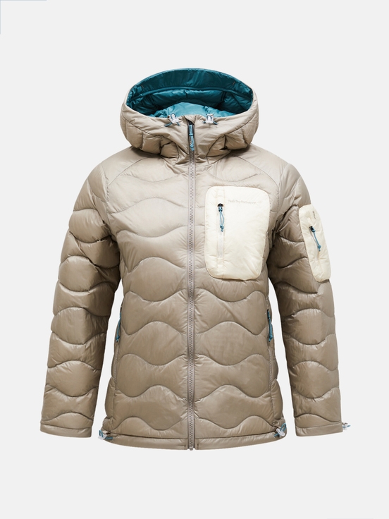 Beige Women Peak Performance Helium Utility Hood Down Jacket | US-LVMOQ9065