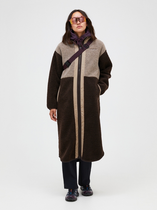 Beige / Dark Brown Women Peak Performance Heavy Pile Oversized Long Knitwear | US-SAPCQ0657