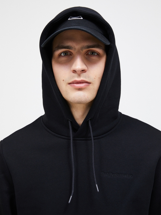 Black Men Peak Performance Original Small Logo Hood Hoodie | US-QCFSN3842