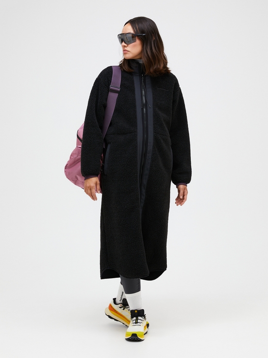 Black Women Peak Performance Heavy Pile Oversized Long Knitwear | US-JARDP8237