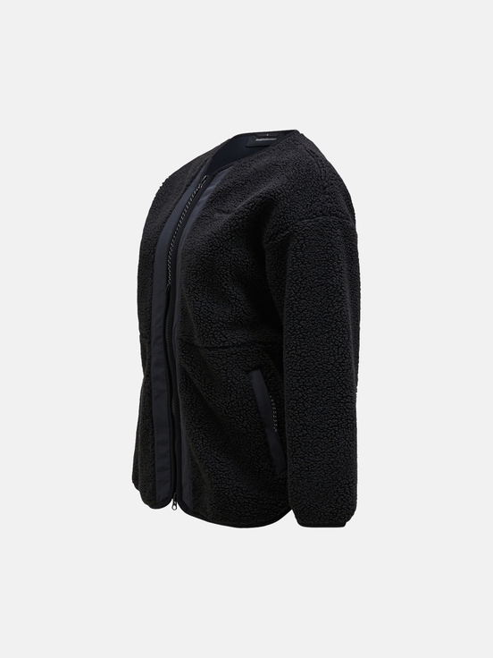 Black Women Peak Performance Heavy Pile Oversized Cardigan | US-YHAPO9645