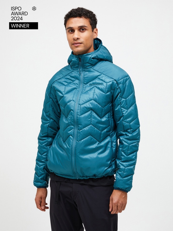 Blue Men Peak Performance Elevate Hood Down Jacket | US-BTPGI0824