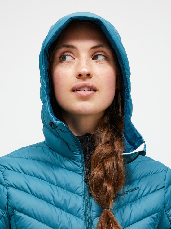 Blue Women Peak Performance Frost Hood Down Jacket | US-XKZRB2761