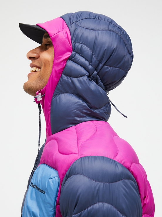 Blue / Pink Men Peak Performance Helium Utility Flo Limited Hood Down Jacket | US-AJMZG4756