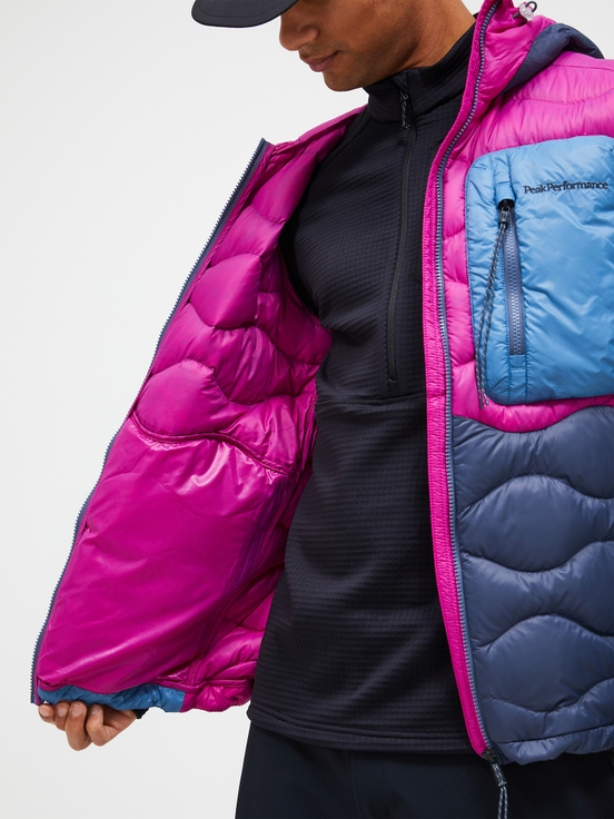 Blue / Pink Men Peak Performance Helium Utility Flo Limited Hood Down Jacket | US-AJMZG4756