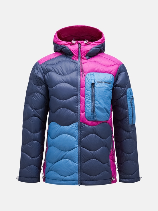 Blue / Pink Men Peak Performance Helium Utility Flo Limited Hood Down Jacket | US-AJMZG4756