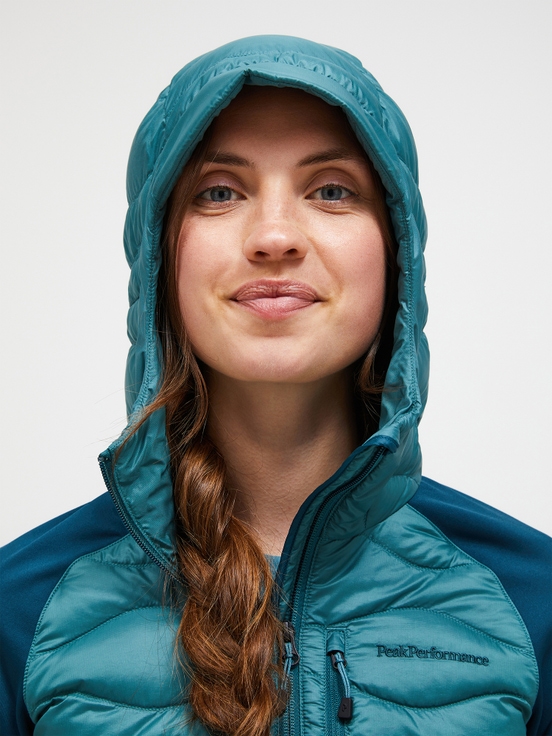 Blue / Turquoise Women Peak Performance Helium Hybrid Hood Down Jacket | US-JLHIV4506