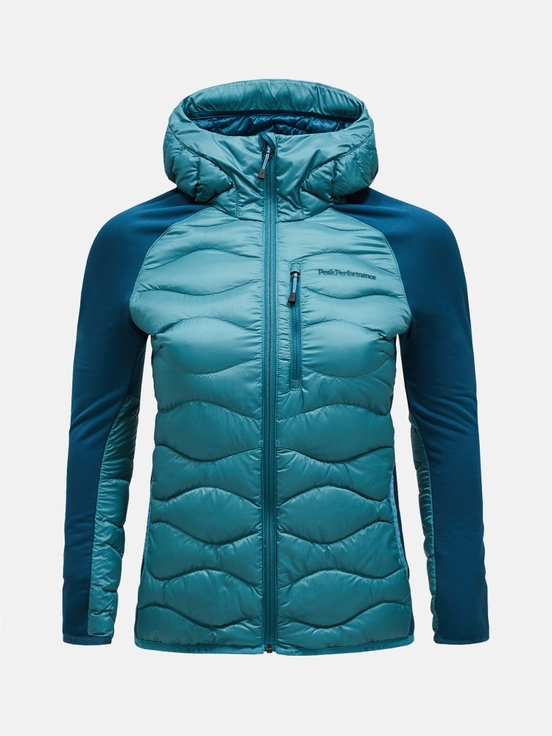 Blue / Turquoise Women Peak Performance Helium Hybrid Hood Down Jacket | US-JLHIV4506