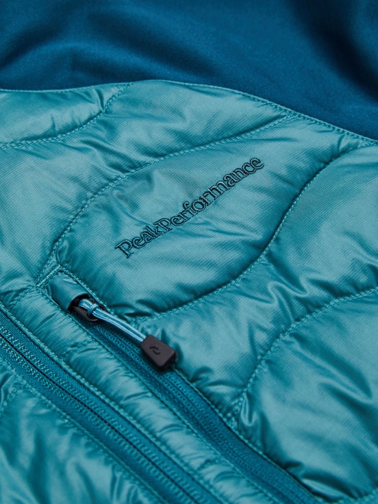 Blue / Turquoise Women Peak Performance Helium Hybrid Hood Down Jacket | US-JLHIV4506