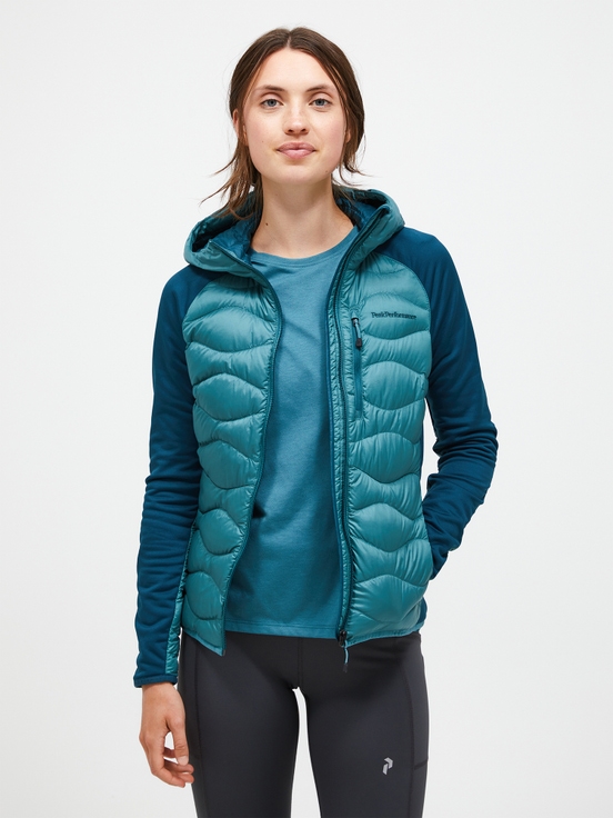 Blue / Turquoise Women Peak Performance Helium Hybrid Hood Down Jacket | US-JLHIV4506