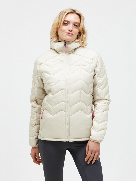 Cream Women Peak Performance Elevate Hood Winter Jacket | US-QDAOU8176