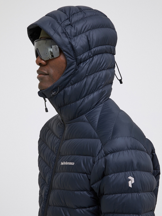 Dark Blue Men Peak Performance Frost Hood Down Jacket | US-ZNYTC4260