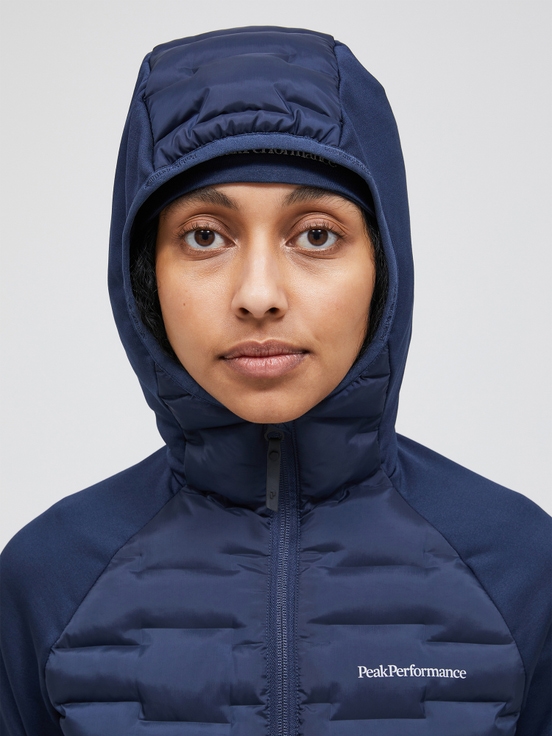 Dark Blue Women Peak Performance Argon Hybrid Hood Winter Jacket | US-UAPGM5817