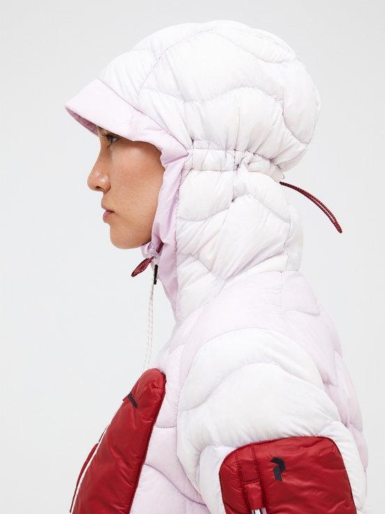 Light Pink / Red Women Peak Performance Helium Utility Flo Limited Hood Down Jacket | US-BDSMZ0156