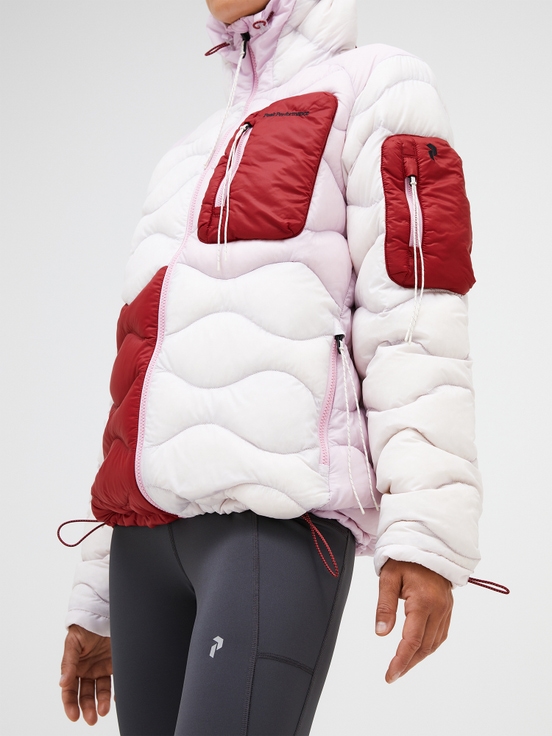 Light Pink / Red Women Peak Performance Helium Utility Flo Limited Hood Down Jacket | US-BDSMZ0156