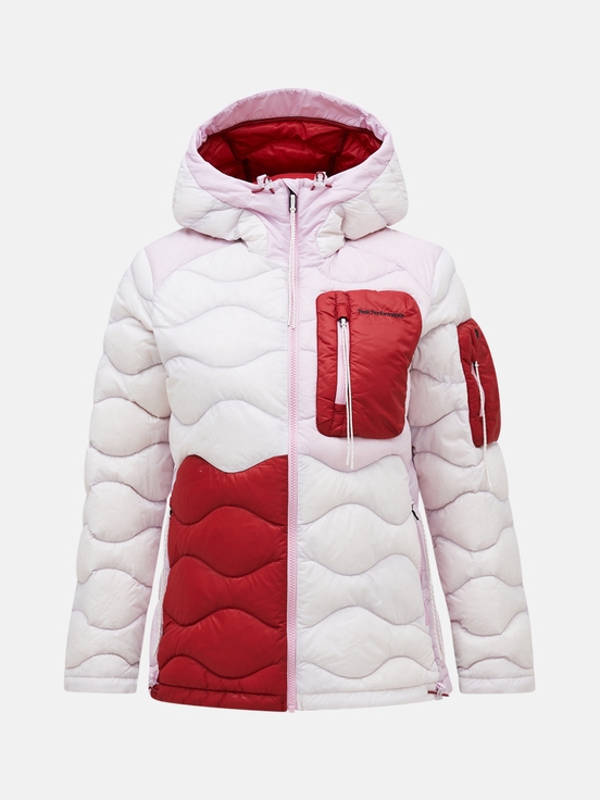 Light Pink / Red Women Peak Performance Helium Utility Flo Limited Hood Down Jacket | US-BDSMZ0156