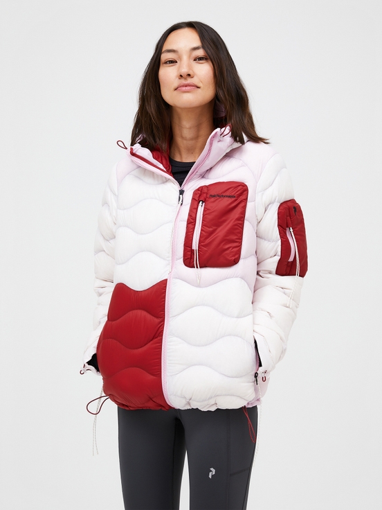 Light Pink / Red Women Peak Performance Helium Utility Flo Limited Hood Down Jacket | US-BDSMZ0156