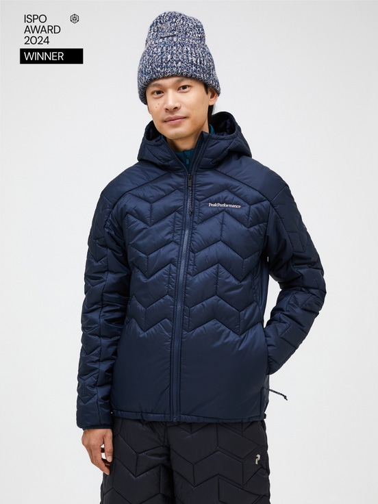 Navy Men Peak Performance Elevate Hood Down Jacket | US-JATPW0165