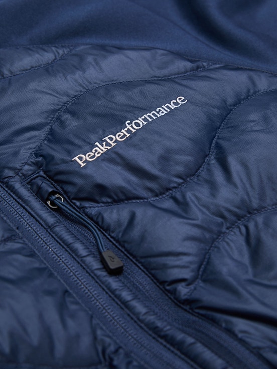 Navy Men Peak Performance Helium Hybrid Hood Down Jacket | US-PVQKA2586