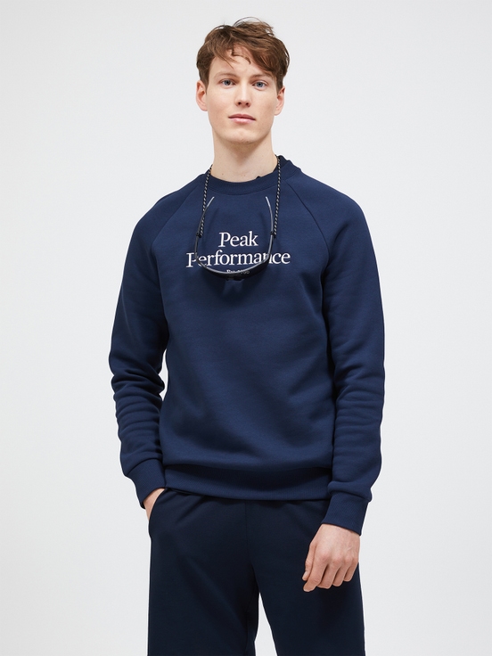 Navy Men Peak Performance Original Crew Sweatshirt | US-ZGSKN4692