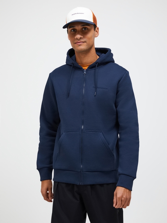 Navy Men Peak Performance Original Small Logo Zip Hoodie | US-EDOKN4583