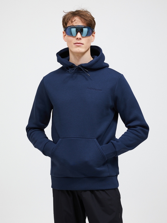 Navy Men Peak Performance Original Small Logo Hood Hoodie | US-KMPCN2931