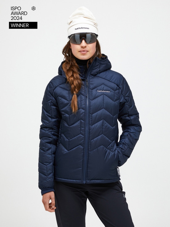 Navy Women Peak Performance Elevate Hood Winter Jacket | US-INCHR5946