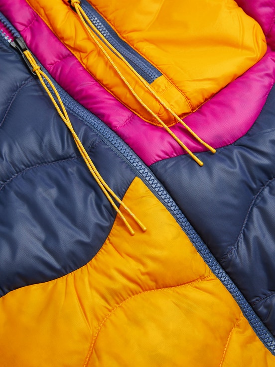 Navy / Pink / Yellow Women Peak Performance Helium Utility Flo Limited Hood Down Jacket | US-TCWPD4256