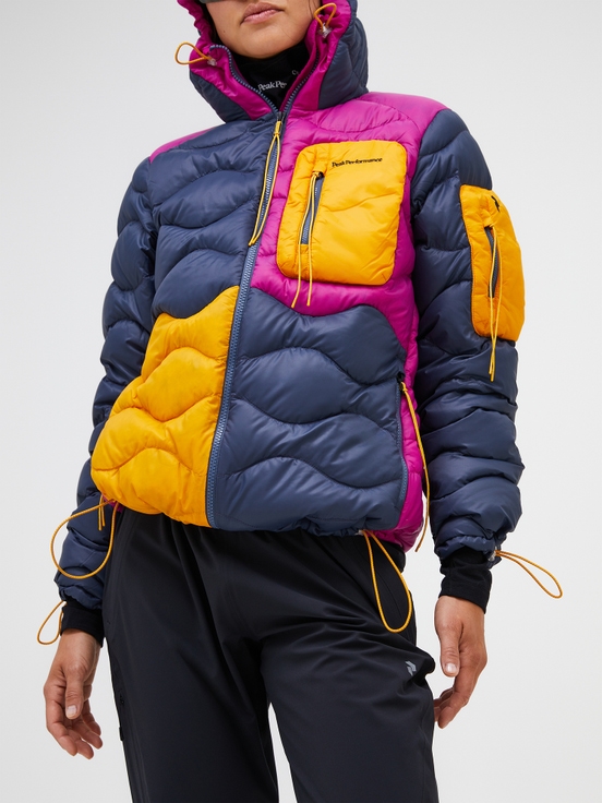 Navy / Pink / Yellow Women Peak Performance Helium Utility Flo Limited Hood Down Jacket | US-TCWPD4256