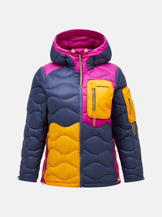 Navy / Pink / Yellow Women Peak Performance Helium Utility Flo Limited Hood Down Jacket | US-TCWPD4256