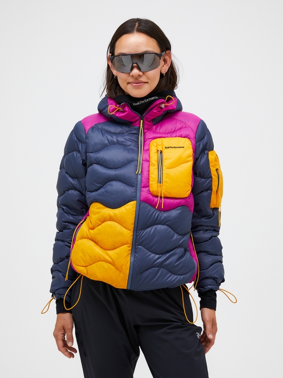 Navy / Pink / Yellow Women Peak Performance Helium Utility Flo Limited Hood Down Jacket | US-TCWPD4256