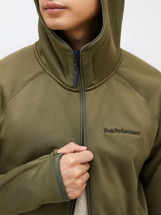 Olive Men Peak Performance Chill Light Zip Hood Midlayers | US-JRSFM7263